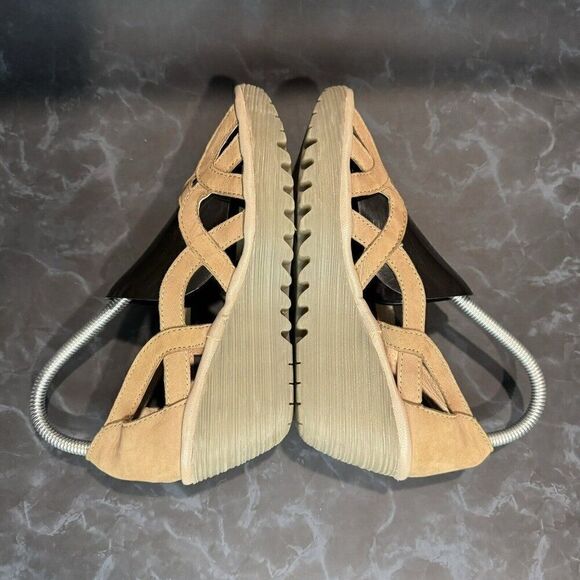 Fly London Yadi Taupe Leather Slip on Peep-toe Wedge Sandals Cut Out Size 6-6.5 - Picture 4 of 8